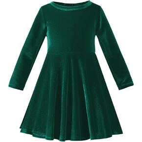 Toddler Christmas Dress Back Zipper Baby Girls Velvet Christmas Dress Long Sleeve Knee Length Dress for Party Holiday