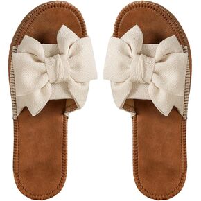 GORGLITTER Women's Bow Flat Sandals Slip on Square Open Toe Slide Sandals