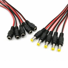 18AWG DC Power Pigtail Cable Connection 12V 5A Male & Female Connectors for Home Security Surveillance Camera and CCTV Security Camera (2.1mm x 5.5 mm,5 Pairs) - 30CM/1FT