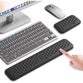 Ergonomic Wrist Rest for Keyboard and Mouse, Mouse Wrist Support Pad Combo with Massage Design, Memory Foam Non-Slip Wrist Rest PU Base Set for Pain Relief Desk Office Laptop Gaming, Gray