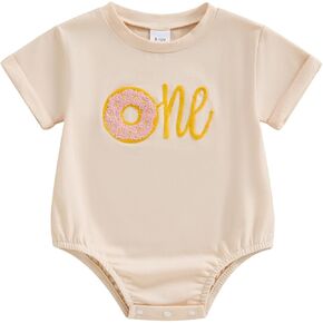 Toddler Baby Girl Birthday Outfit One/Two/Three Donut Embroidery Bodysuit Shirt Sweet First Birthday Girl Clothes