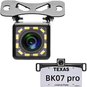 Backup Camera Reverse Rear View License Plate Camera for Car, 12 LED Lights Rear View, Clear Night Vision IP68 Waterproof Vehicle Back Up Cam