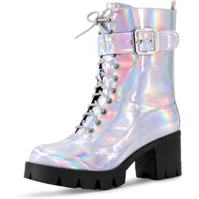 Perphy Platform Lace Up Round Toe Chunky Heel Combat Boots for Women