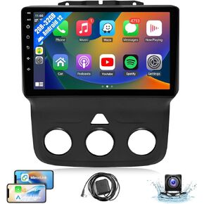 Leadfan Car Stereo Radio for Dodge Ram 1500 2500 3500 2013 2014 2015 2016 2017 2018 with Wireless Apple Carplay Android Auto 9'' Touchscreen GPS Navigation Bluetooth WiFi Backup Camera |Manual AC