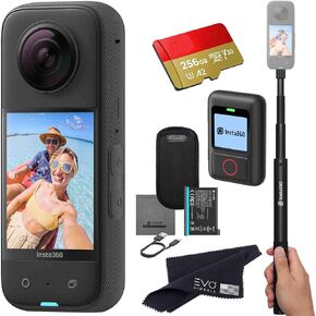 Insta360 X3 - Waterproof 360 Action Camera with 1/2" 48MP Sensors, 5.7K 360 HDR Video, 4K Single-Lens, 2.29" Touchscreen, AI Editing |Bundle Includes Selfie Stick,GPS Action Remote&256GB