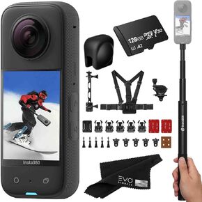 Insta360 X3 Snow Kit- Waterproof 360 Action Camera with 1/2" 48MP Sensors, 5.7K 360 HDR Video, 72MP 360 Photo, 4K Single-Lens, 2.29" Touchscreen|Includes New Snow Bundle, Selfie Stick, Lens Cap&128GB
