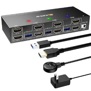 8K DisplayPort KVM Switch 2 Monitors 4 Computers, NAWEN Dual Monitor USB 3.0 DP KVM Switcher, Support 8K@60Hz, 4k@144Hz, for 2 Computer Share 4 Display, Wired Remote and USB Cables Included