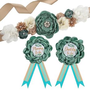 Gender Reveal Maternity Sash and Corsage Set Mom to Be Daddy to Be Corsage Greenery Theme Baby Shower Decorations Olive Green Belly Band Gender Reveal Party Gift Keepsake Pregnancy Photo, Neutral