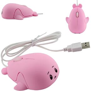 Cute Animal Baby Dolphin Shape USB Wired Mouse 1600 DPI Optical Mice Mini Small Kids Children Mice for PC Laptop Computer (Pink)