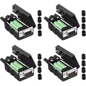 4Packs VGA DB15 3 Row Solderless Male/Female Quick Connector, 3+9 D-SUB 15 Pin Port Terminal Solderfree Breakout Connector Board with Case Accessories Long Bolts