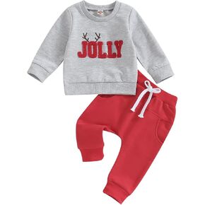 Toddler Baby Boy Christmas Outfit Printed Long Sleeve Sweatshirt + Pants Clothes Set 2 Pcs Fall Winter Clothes 0-3T