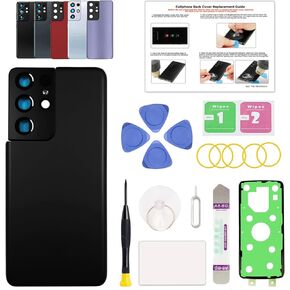 GREEN FUSION متوافق مع استبدال الغطاء الخلفي لهاتف Galaxy S21 Ultra، وباب زجاجي خلفي S21 Ultra 5G مع عدسة كاميرا مثبتة مسبقًا، وأدوات إصلاح وتعليمات، أسود فانتوم