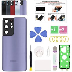 GREEN FUSION Compatible with Galaxy S21 Ultra Back Cover Replacement, S21 Ultra 5G Back Glass Door with Pre-Installed Camera Lens, Repair Tools & Instruction, Phantom Black