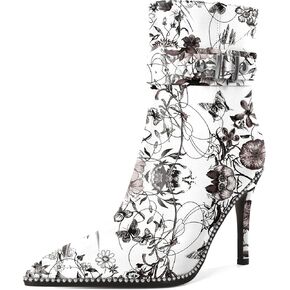 Mettesally Womens Ankle Boots High heels Beaded Pointed Toe Side Zipper Booties 3.8 Inches Dressy Booties for Women