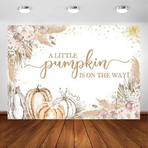 Avezano Little Pumpkin Pampas Grass Baby Shower Backdrop for Girl Pumpkin Baby Shower Party Decorations Photography Background Autumn Fall Baby Shower Party Photoshoot Backdrops (7x5ft)