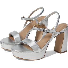 Bernardo® Ventura Heeled Sandals for Women – Leather Construction – Rubber Outsole – Ankle Buckle Closure Silver 7.5 M