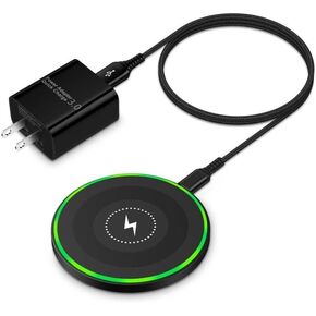 شاحن لاسلكي سريع Samsung Charging Pad Phone Charger Android Charging Station for Samsung Galaxy S24 Ultra S24+ S23 FE S22 S21 S20 S10، iPhone 15 Pro Max Plus 14 13 12 11، مع محول طاقة QC 3.0 in Kuwait