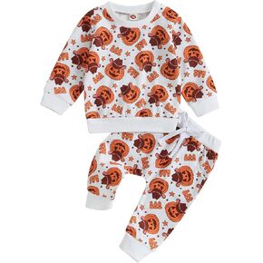 Baby Girl Boy Halloween Clothes Set Pumpkin Long Sleeve Sweatshirt Top Pant Set Fall Winter 2Pcs Outfit
