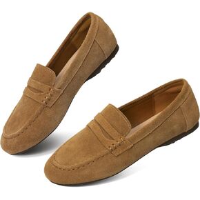 Trakxy Women's Suede Loafer Shoes Comfortable Flat Penny Loafer Office Shoes Flat Work Shoes
