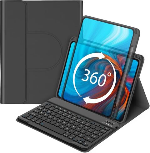 حافظة GOOJODOQ لجهاز iPad Pro 11 بوصة مع لوحة مفاتيح (M4، 2024)، حافظة دوارة 360 درجة ولوحة مفاتيح مغناطيسية قابلة للفصل مع حامل أقلام، أوضاع عمودية/أفقية، نوم/تنبيه تلقائي لجهاز iPad Pro 2024 مقاس 11 بوصة - أسود in Kuwait
