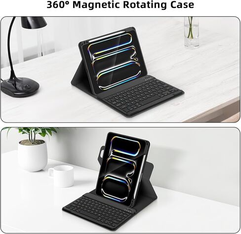 حافظة GOOJODOQ لجهاز iPad Pro 11 بوصة مع لوحة مفاتيح (M4، 2024)، حافظة دوارة 360 درجة ولوحة مفاتيح مغناطيسية قابلة للفصل مع حامل أقلام، أوضاع عمودية/أفقية، نوم/تنبيه تلقائي لجهاز iPad Pro 2024 مقاس 11 بوصة - أسود in Kuwait