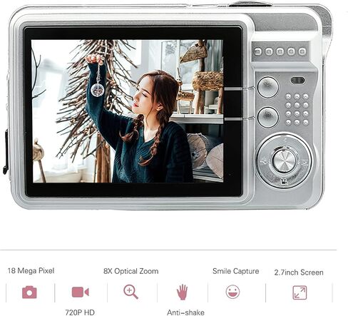 Andoer Portable 720P Digital Camera Video Camcorder 18MP Photo 8X Zoom Anti-Shake 2.7 Inch Large TFT Screen Built-in Lithium Battery with Carry Bag USB Charging Cable for Kids Teens in Saudi Arabia