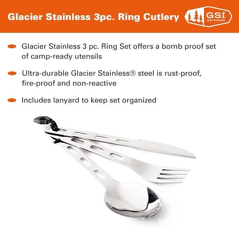 GSI Outdoors Glacier Stainless 3 pc. Cutlery Set for Camping, Backpacking and Travel in Saudi Arabia