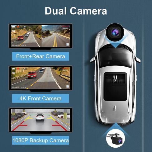 شاشة 10.26 بوصة لاسلكية CarPlay Android Auto شاشة محمولة ستيريو للسيارة 4K داش كام مع ملاحة GPS AirPlay 1080P كاميرا احتياطية in Saudi Arabia