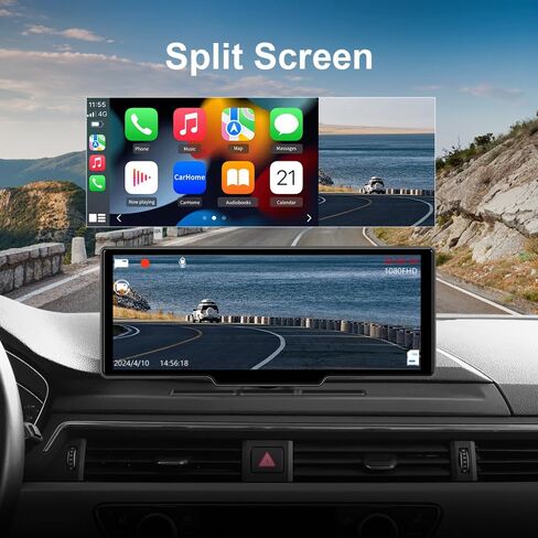 شاشة 10.26 بوصة لاسلكية CarPlay Android Auto شاشة محمولة ستيريو للسيارة 4K داش كام مع ملاحة GPS AirPlay 1080P كاميرا احتياطية in Saudi Arabia