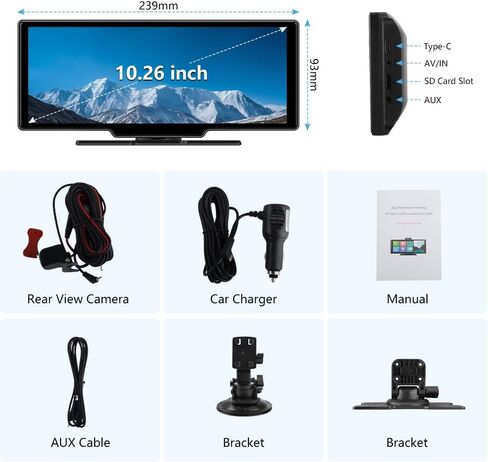 شاشة 10.26 بوصة لاسلكية CarPlay Android Auto شاشة محمولة ستيريو للسيارة 4K داش كام مع ملاحة GPS AirPlay 1080P كاميرا احتياطية in Saudi Arabia