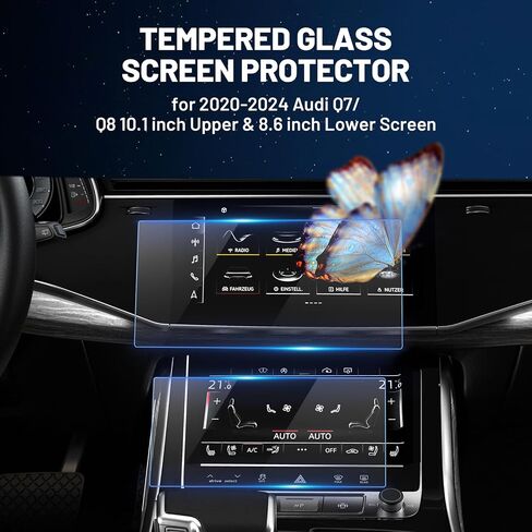 FIILINES Screen Protector for 2020-2024 Audi Q7/Q8 10.1 inch Upper & 8.6 inch Lower Screen (Not for 2024 Audi Q8 e-tron), Touchscreen 9H Tempered Glass Screen Protector Anti-Glare Shatterproof 2 Pack in Saudi Arabia