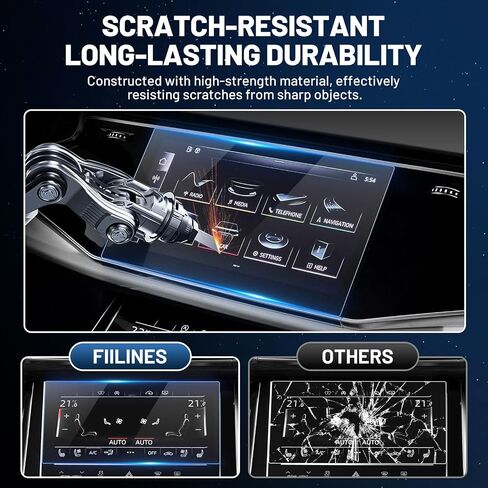 FIILINES Screen Protector for 2020-2024 Audi Q7/Q8 10.1 inch Upper & 8.6 inch Lower Screen (Not for 2024 Audi Q8 e-tron), Touchscreen 9H Tempered Glass Screen Protector Anti-Glare Shatterproof 2 Pack in Saudi Arabia