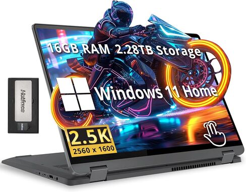 Lenovo Ideapad Flex 5 16" 2.5K Touchscreen 2-in-1 Laptop, Intel i7-1255U, 16GB RAM, 2.28TB Storage(2TB SSD+288GB Docking Station Set), Intel Iris Xe Graphics, Number Pad, Wi-Fi 6, Gray, Win11 Home in Saudi Arabia