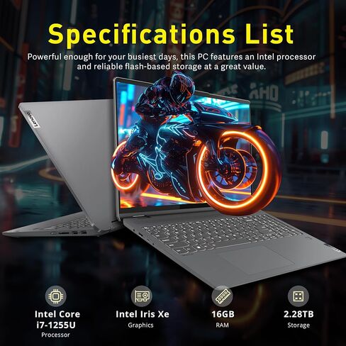 Lenovo Ideapad Flex 5 16" 2.5K Touchscreen 2-in-1 Laptop, Intel i7-1255U, 16GB RAM, 2.28TB Storage(2TB SSD+288GB Docking Station Set), Intel Iris Xe Graphics, Number Pad, Wi-Fi 6, Gray, Win11 Home in Saudi Arabia
