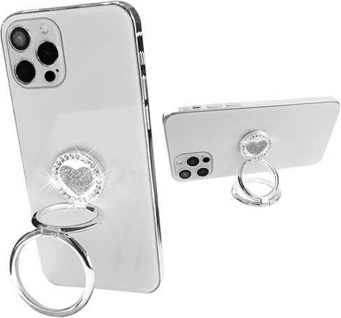 JAHOLAN Phone Ring Holder Finger Kickstand, 360° Rotation Cell Phone Ring Holder Stand Metal Phone Back Grip Foldable Cell Phone Stand Compatible with Most Smartphones, Silver Love Heart in Saudi Arabia