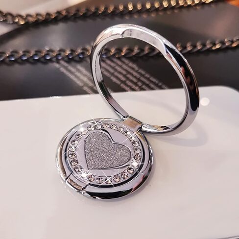 JAHOLAN Phone Ring Holder Finger Kickstand, 360° Rotation Cell Phone Ring Holder Stand Metal Phone Back Grip Foldable Cell Phone Stand Compatible with Most Smartphones, Silver Love Heart in Saudi Arabia
