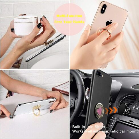 JAHOLAN Phone Ring Holder Finger Kickstand, 360° Rotation Cell Phone Ring Holder Stand Metal Phone Back Grip Foldable Cell Phone Stand Compatible with Most Smartphones, Silver Love Heart in Saudi Arabia