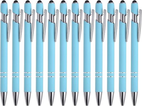 PATIKIL Ballpoint Pen with Stylus Tip, 12 Pack 2 in 1 Metal Pen Black Ink 1.0mm Medium Point Stylus Pen for Touch Screens Style 1, Light Blue in Saudi Arabia