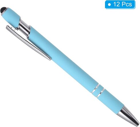 PATIKIL Ballpoint Pen with Stylus Tip, 12 Pack 2 in 1 Metal Pen Black Ink 1.0mm Medium Point Stylus Pen for Touch Screens Style 1, Light Blue in Saudi Arabia