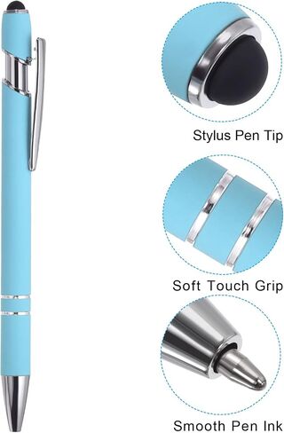 PATIKIL Ballpoint Pen with Stylus Tip, 12 Pack 2 in 1 Metal Pen Black Ink 1.0mm Medium Point Stylus Pen for Touch Screens Style 1, Light Blue in Saudi Arabia