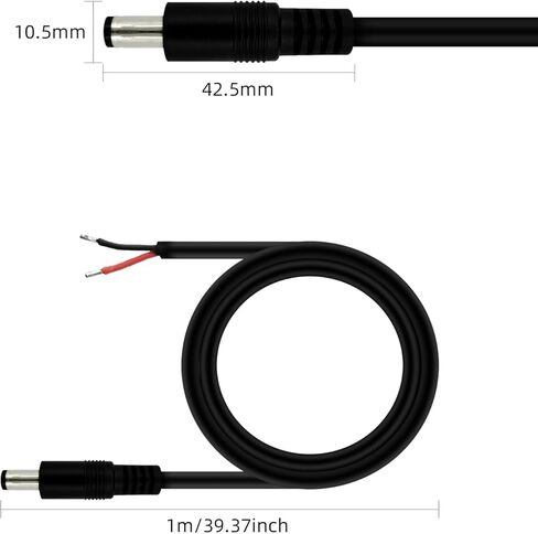 DC5.5x2.5mm Single Female DC Power Cord for IP Camera CCTV Surveillance Camera LED Strip Light DVR Router (3.3ft Single Female-2pcs) in Kuwait