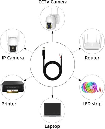 DC5.5x2.5mm Single Female DC Power Cord for IP Camera CCTV Surveillance Camera LED Strip Light DVR Router (3.3ft Single Female-2pcs) in Kuwait