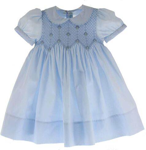 Feltman Brothers Girls Blue Portrait Dress Peter Pan Collar Smocked Bodice in Kuwait