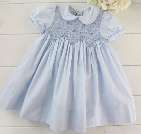 Feltman Brothers Girls Blue Portrait Dress Peter Pan Collar Smocked Bodice in Kuwait