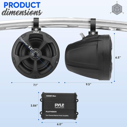 Pyle Waterproof Off-Road Speakers with Amplifier - 5.25 Inch 1000W 2-Channel Marine Grade Wakeboard Tower Speakers System Full Range Outdoor Audio Stereo Speaker for ATV UTV Quad Jeep Boat PLUTV52CH in Saudi Arabia