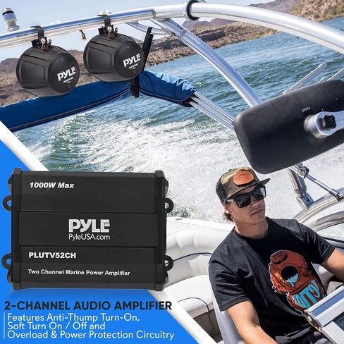 Pyle Waterproof Off-Road Speakers with Amplifier - 5.25 Inch 1000W 2-Channel Marine Grade Wakeboard Tower Speakers System Full Range Outdoor Audio Stereo Speaker for ATV UTV Quad Jeep Boat PLUTV52CH in Saudi Arabia
