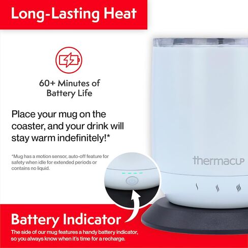 Thermacup Self-Heating Temperature Controlled Coffee Mug with Lid, Led Electric Smart Cup, 3 Custom Heat Settings, Auto/Off Feature, Keeps Liquids Warm, Sip Smarter (Midnight Black – 10 oz). in Saudi Arabia