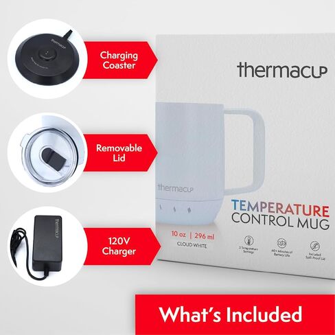 Thermacup Self-Heating Temperature Controlled Coffee Mug with Lid, Led Electric Smart Cup, 3 Custom Heat Settings, Auto/Off Feature, Keeps Liquids Warm, Sip Smarter (Midnight Black – 10 oz). in Saudi Arabia