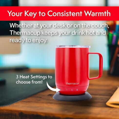 Thermacup Self-Heating Temperature Controlled Coffee Mug with Lid, Led Electric Smart Cup, 3 Custom Heat Settings, Auto/Off Feature, Keeps Liquids Warm, Sip Smarter (Midnight Black – 10 oz). in Saudi Arabia