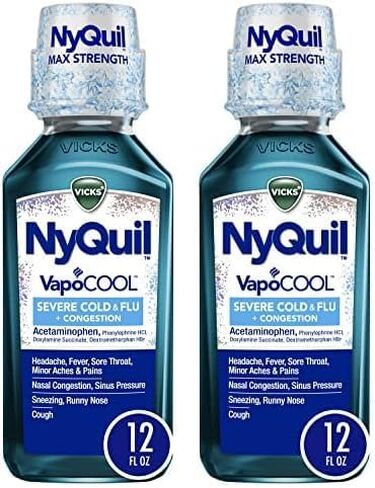 Vicks NyQuil شديد مع السعال الليلي VapoCOOL، سائل تخفيف البرد والأنفلونزا، التوت، 12 أونصة سائلة in Kuwait